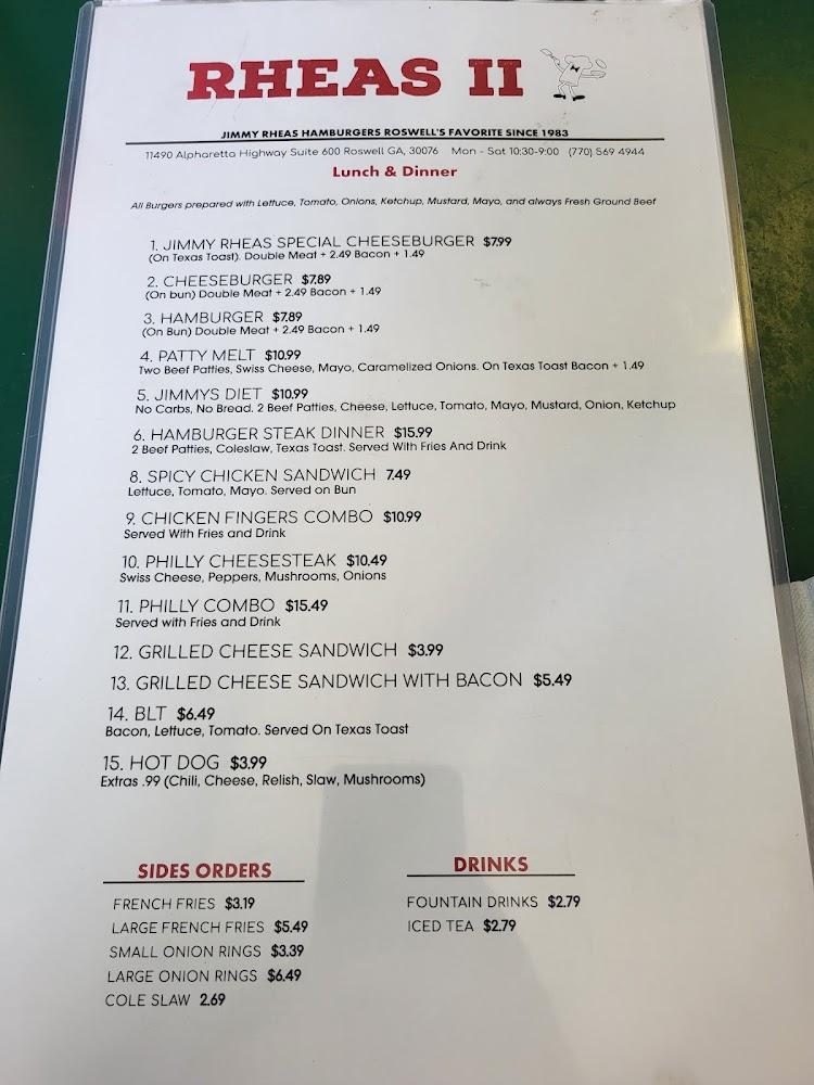 Rhea's 2 Menu image 1