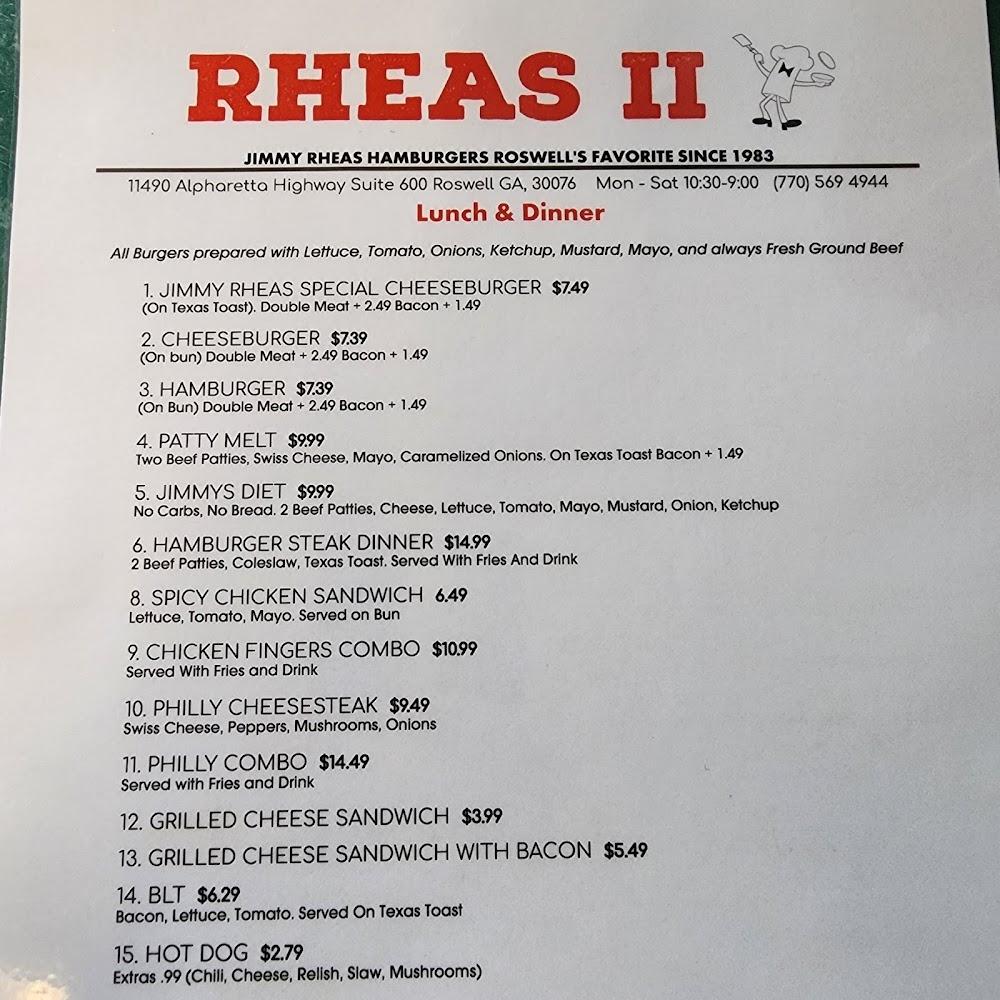 Rhea's 2 Menu image 2